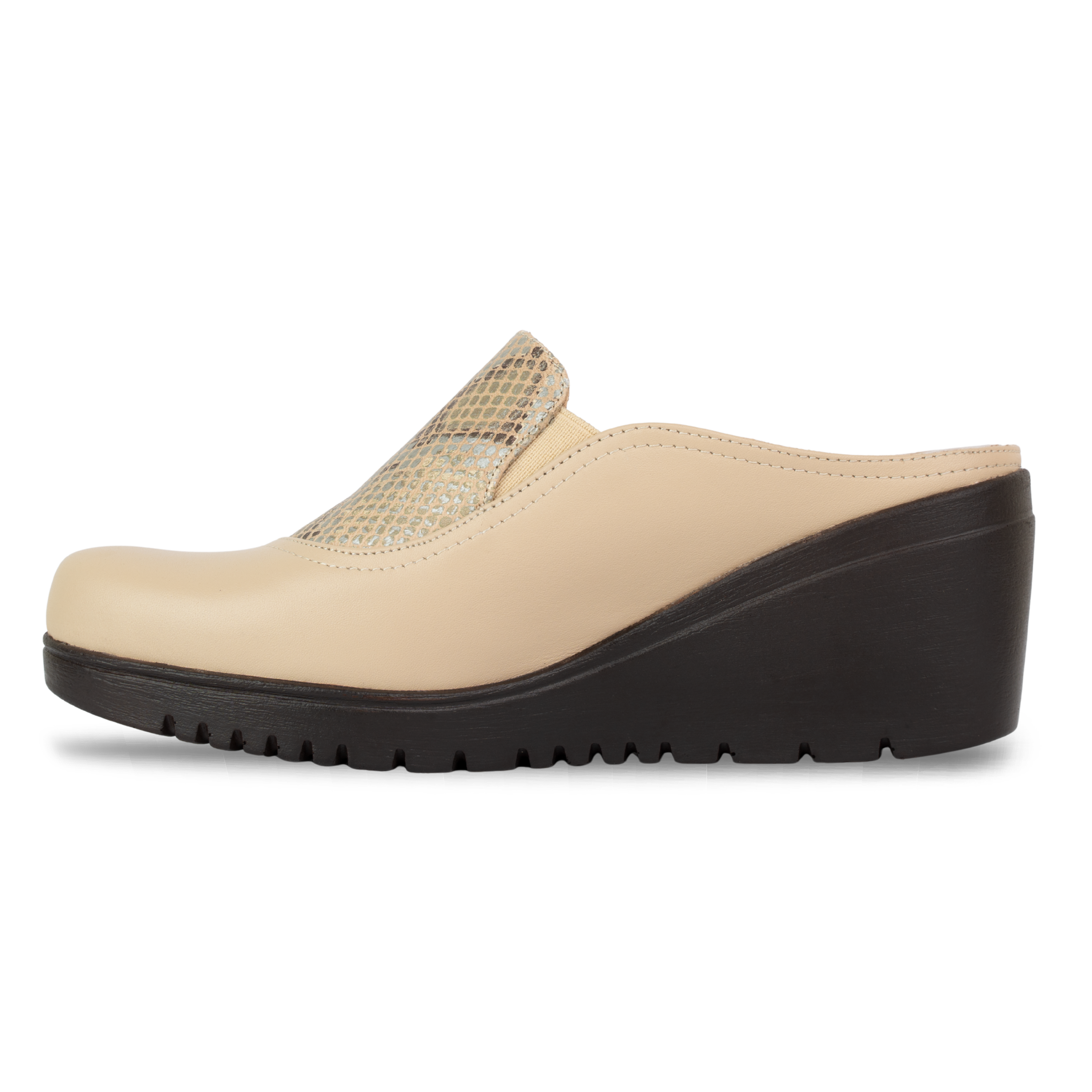 Edge Beige – Sabots Compensés Femme en Cuir