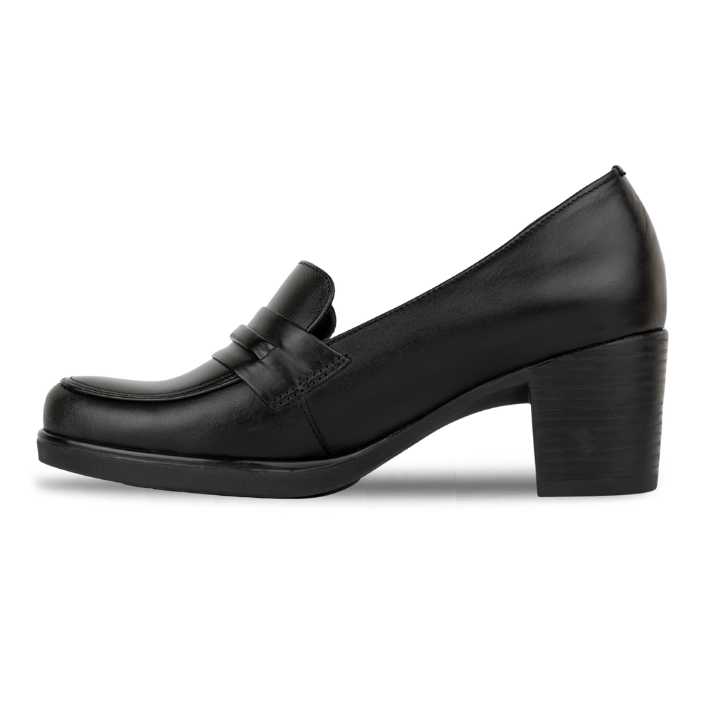 Cavaro Noir - Mocassin à Talon Femme en Cuir Véritable