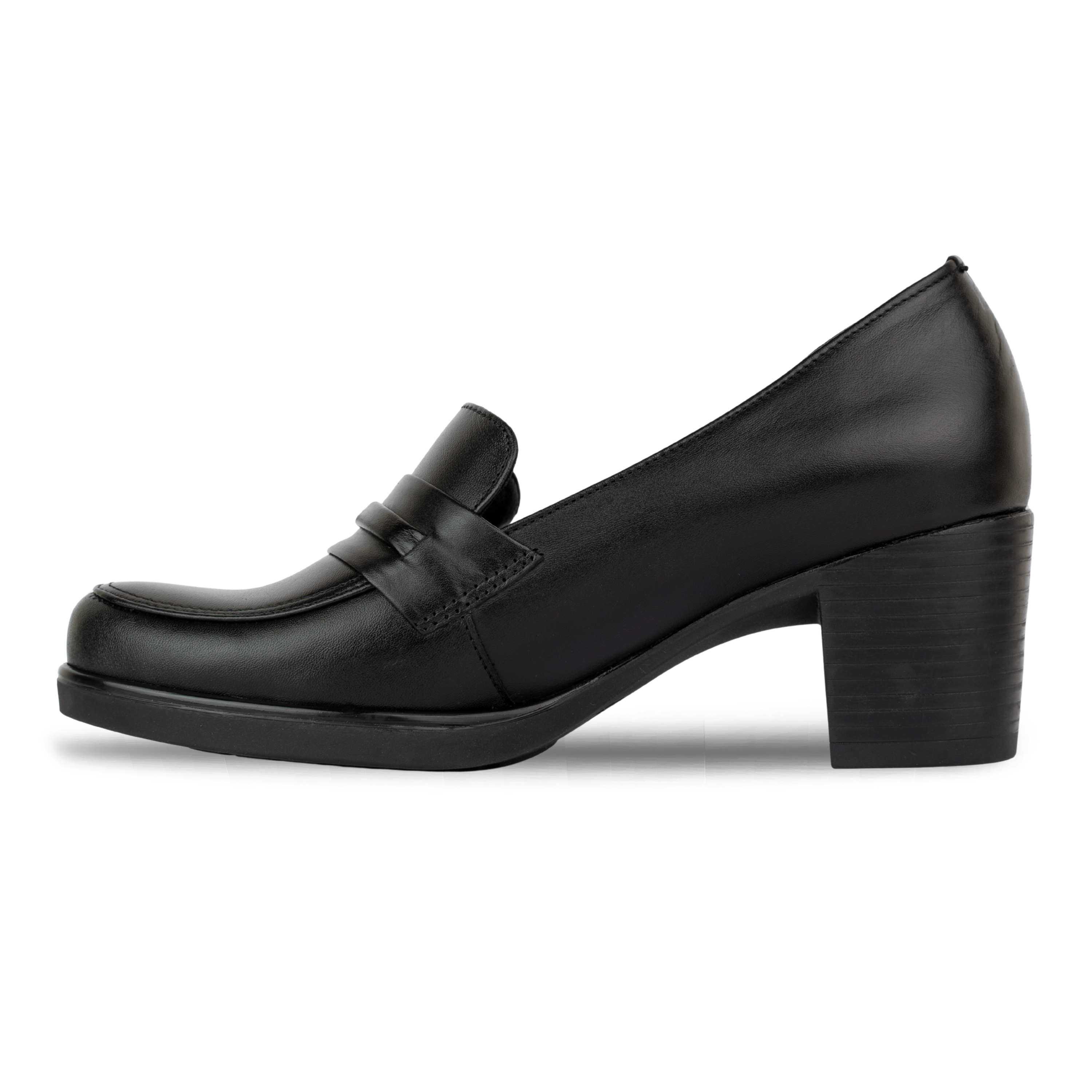 Cavaro Noir - Mocassin à Talon Femme en Cuir Véritable