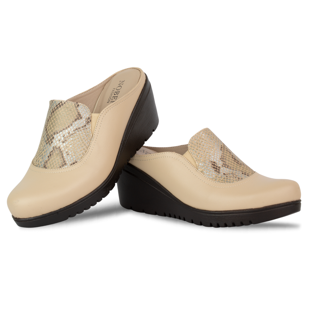 Edge Beige – Sabots Compensés Femme en Cuir