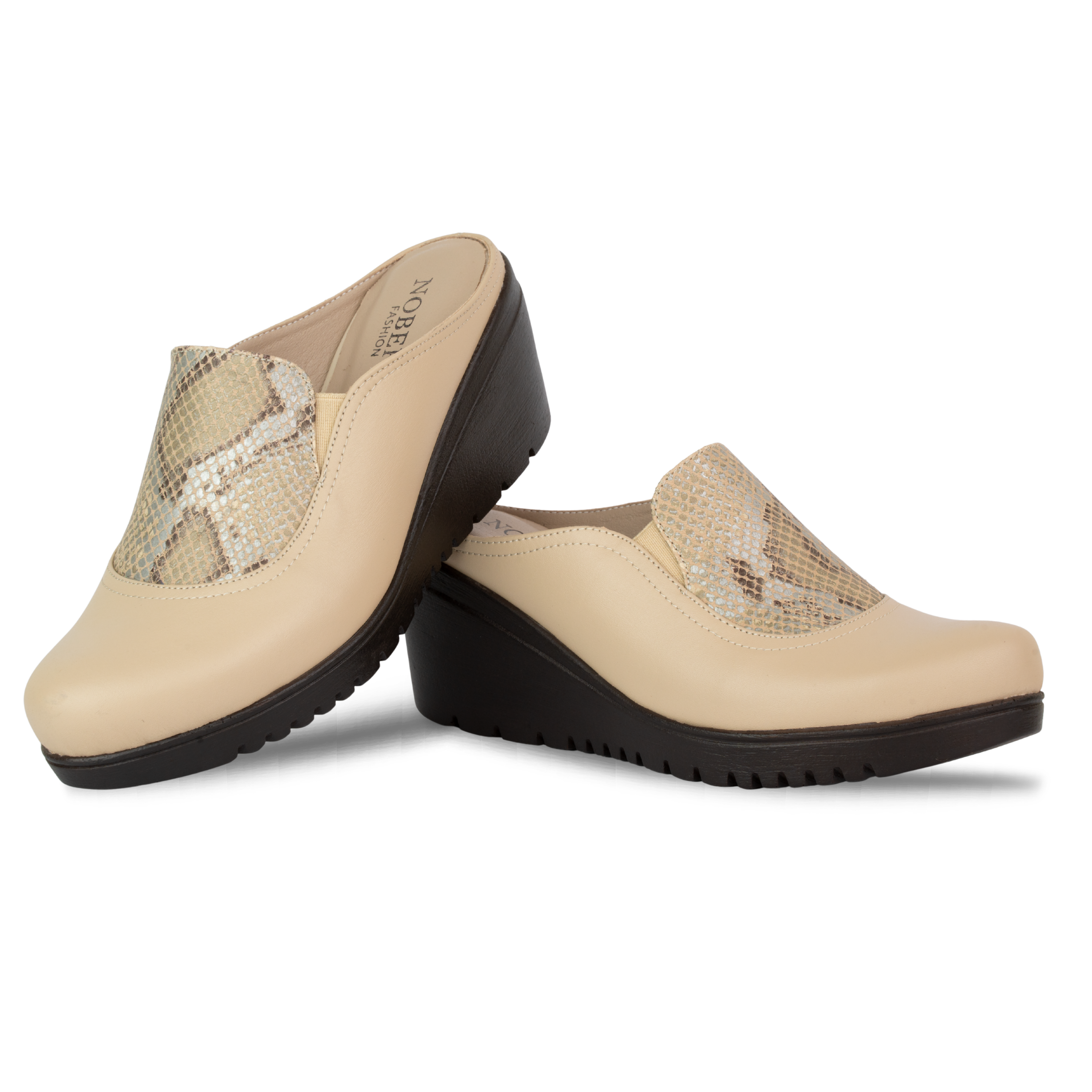 Edge Beige – Sabots Compensés Femme en Cuir