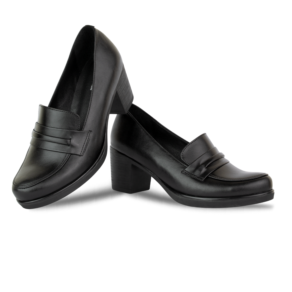 Cavaro Noir - Mocassin à Talon Femme en Cuir Véritable