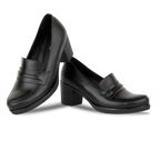 Cavaro Noir - Mocassin à Talon Femme en Cuir Véritable