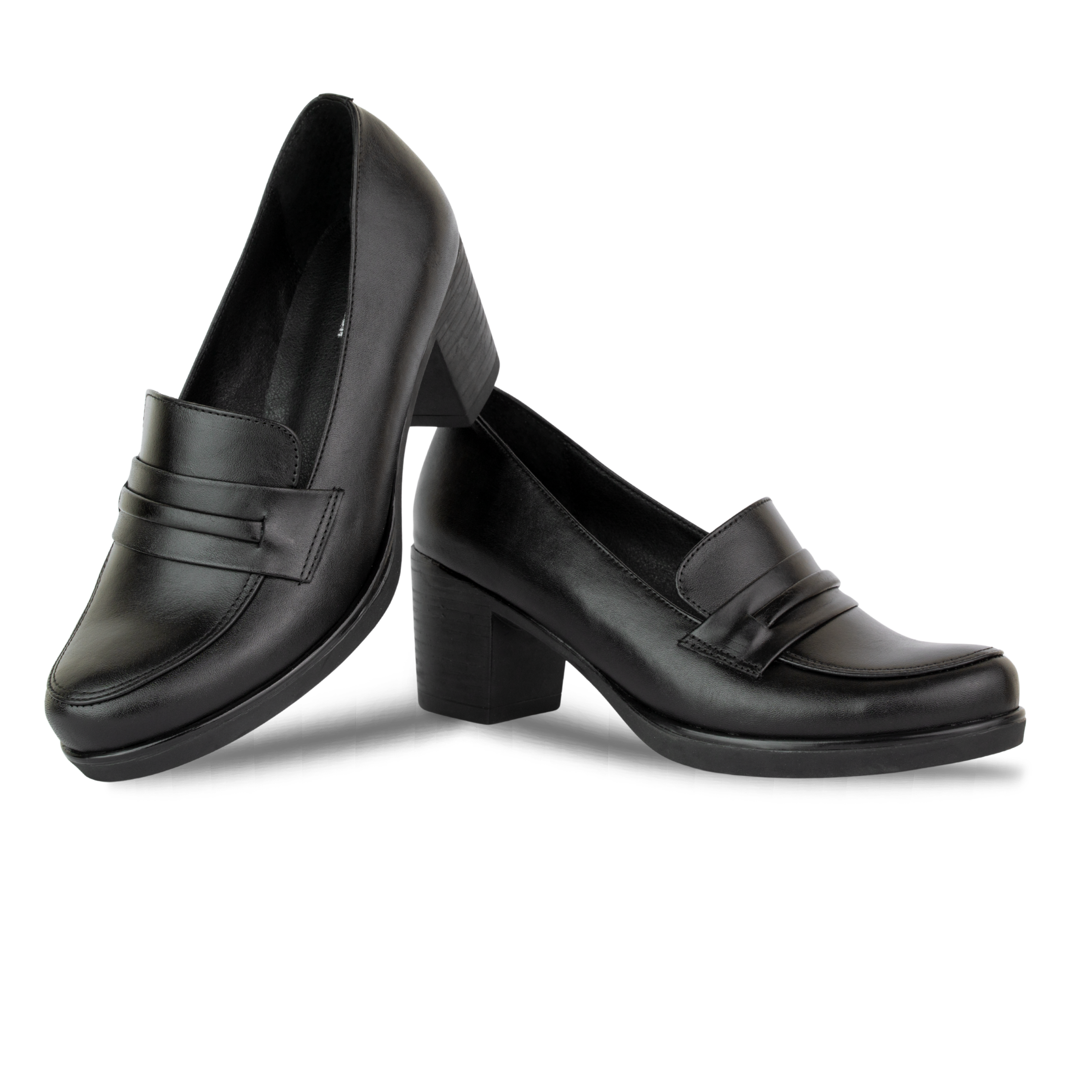 Cavaro Noir - Mocassin à Talon Femme en Cuir Véritable