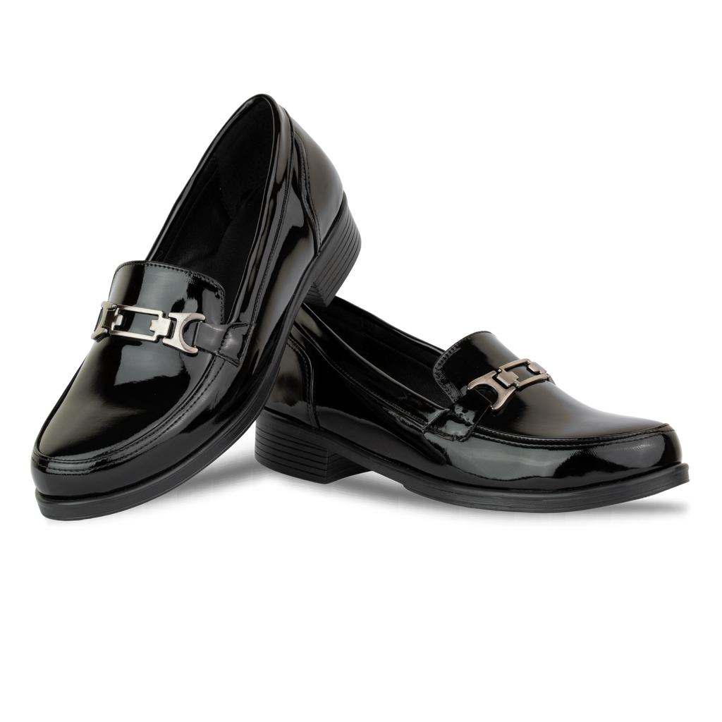 Luna Noir Vernis - Mocassins classiques Femme en Cuir Véritable