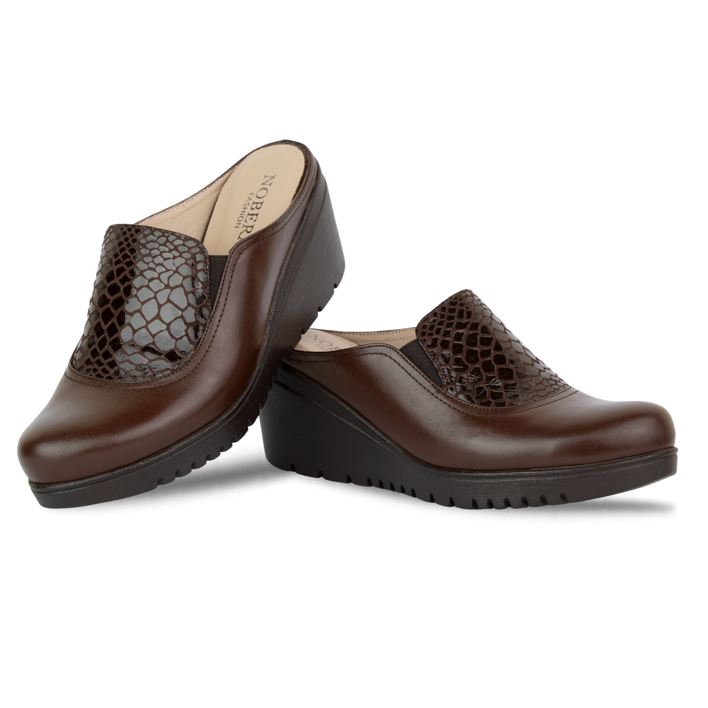 Edge Marron – Sabots Compensés Femme en Cuir
