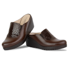 Edge Marron – Sabots Compensés Femme en Cuir