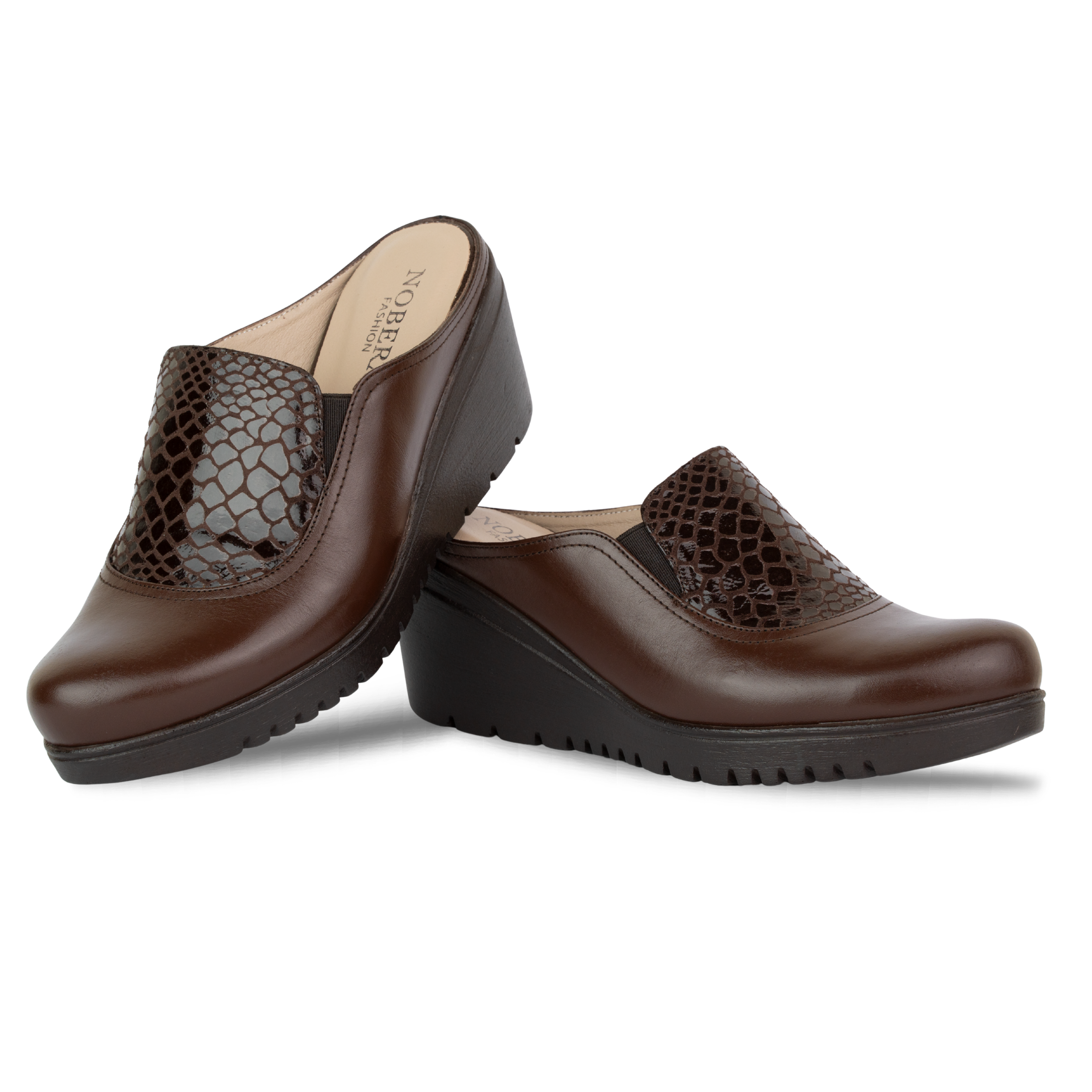 Edge Marron – Sabots Compensés Femme en Cuir