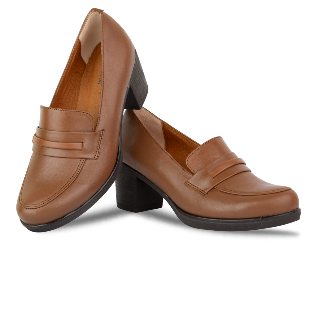 Cavaro Marron - Mocassin à Talon Femme en Cuir Véritable