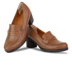 Cavaro Marron - Mocassin à Talon Femme en Cuir Véritable