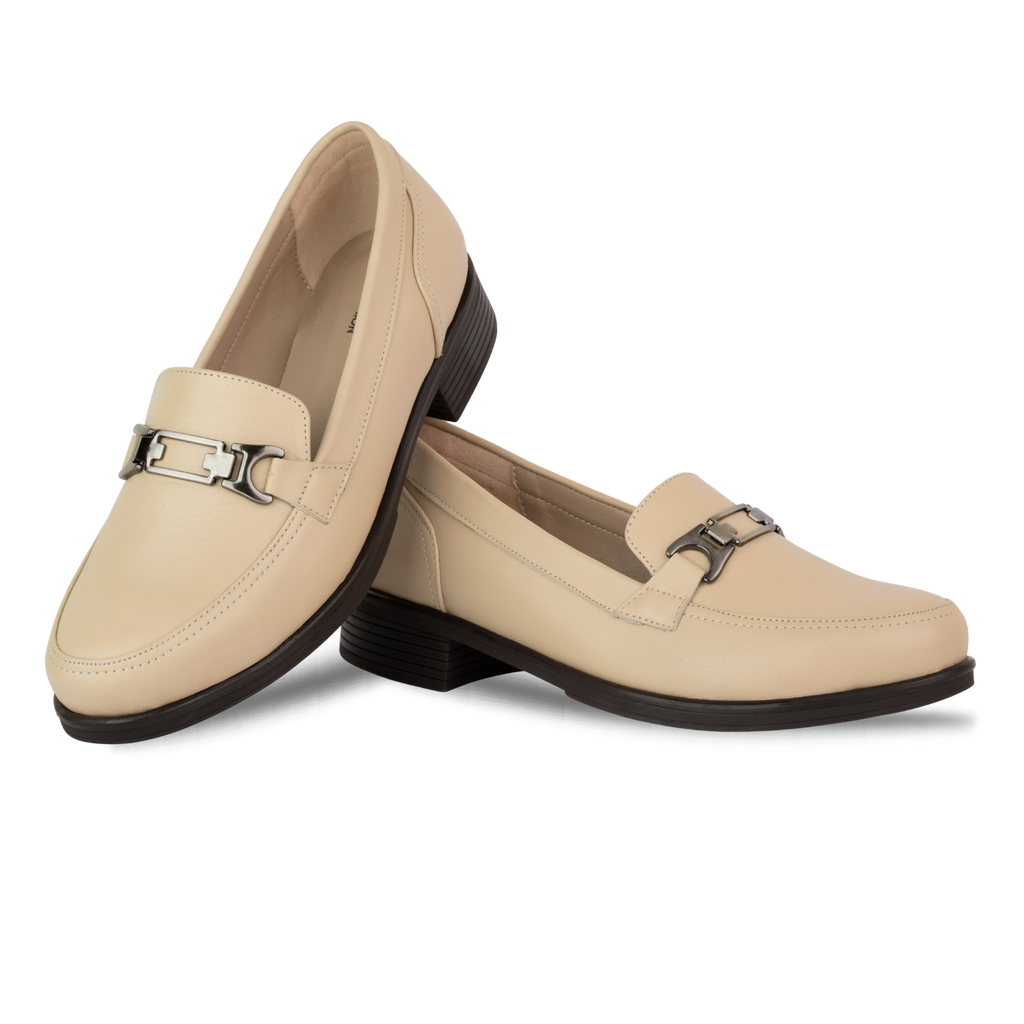 Luna Beige - Mocassins classiques Femme en Cuir Véritable