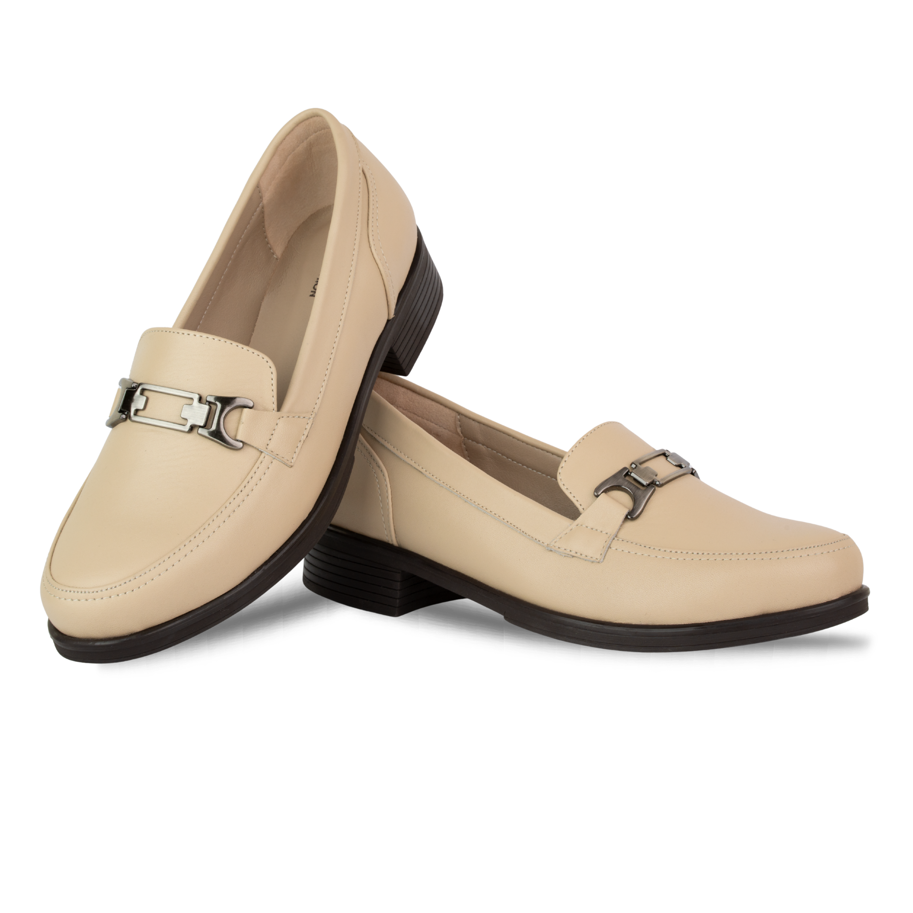 Luna Beige - Mocassins classiques Femme en Cuir Véritable