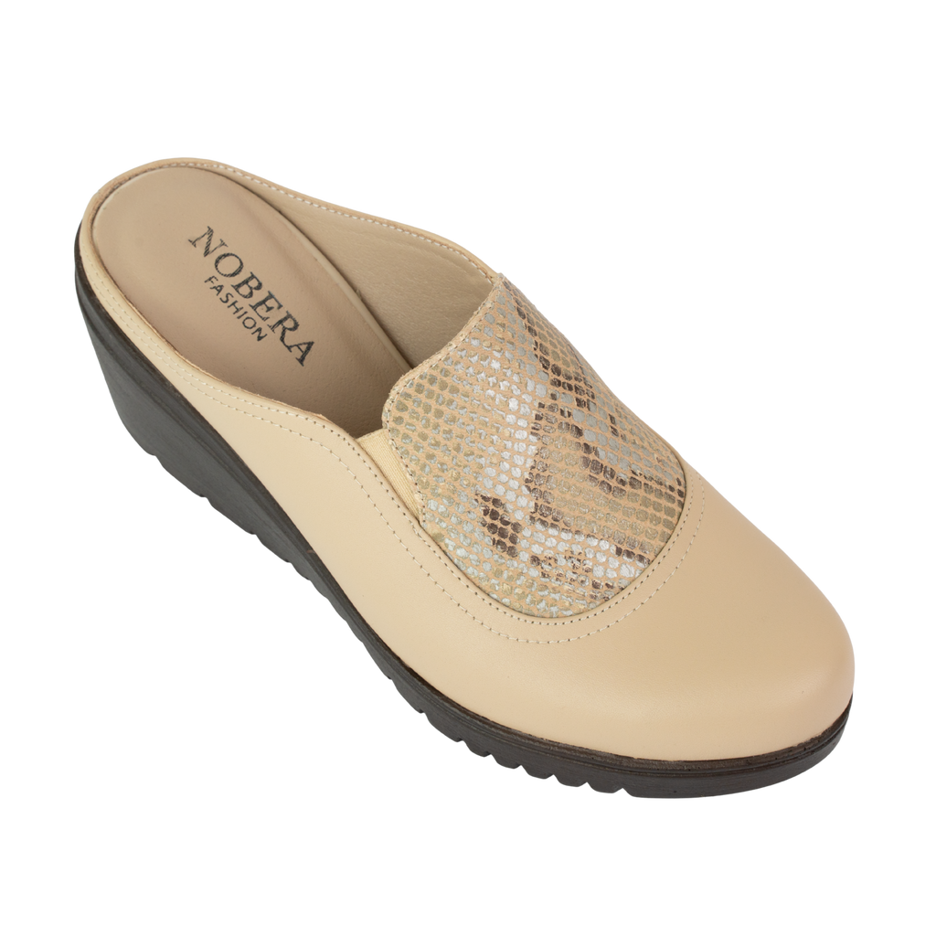 Edge Beige – Sabots Compensés Femme en Cuir