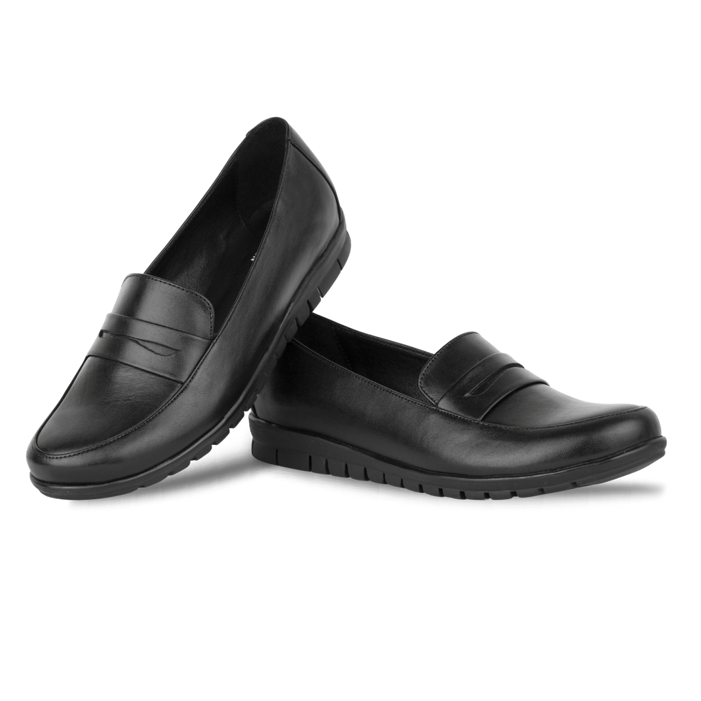 Virello Noir – Mocassins Confort Flex Femme en Cuir Véritable
