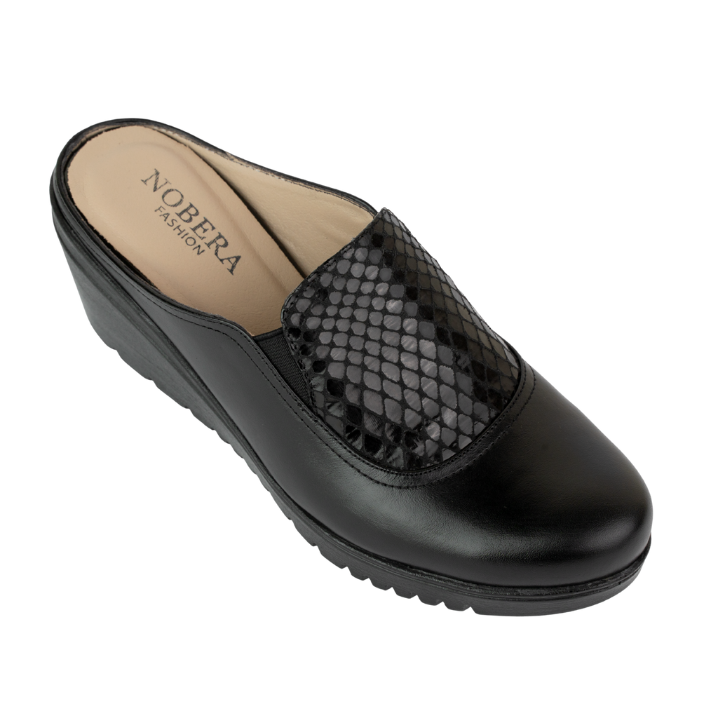 Edge Noir – Sabots Compensés Femme en Cuir