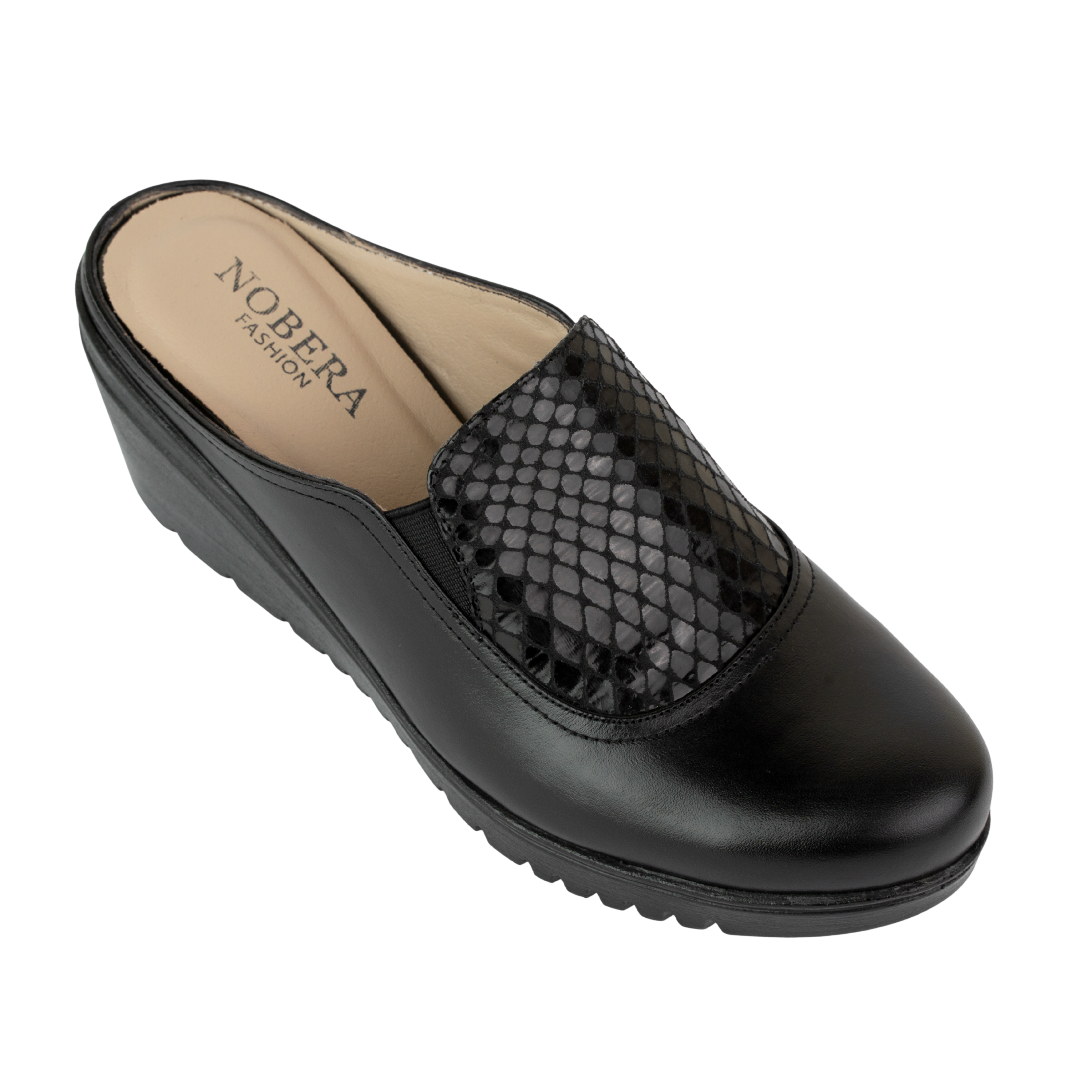 Edge Noir – Sabots Compensés Femme en Cuir
