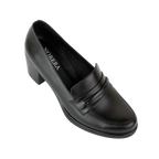 Cavaro Noir - Mocassin à Talon Femme en Cuir Véritable