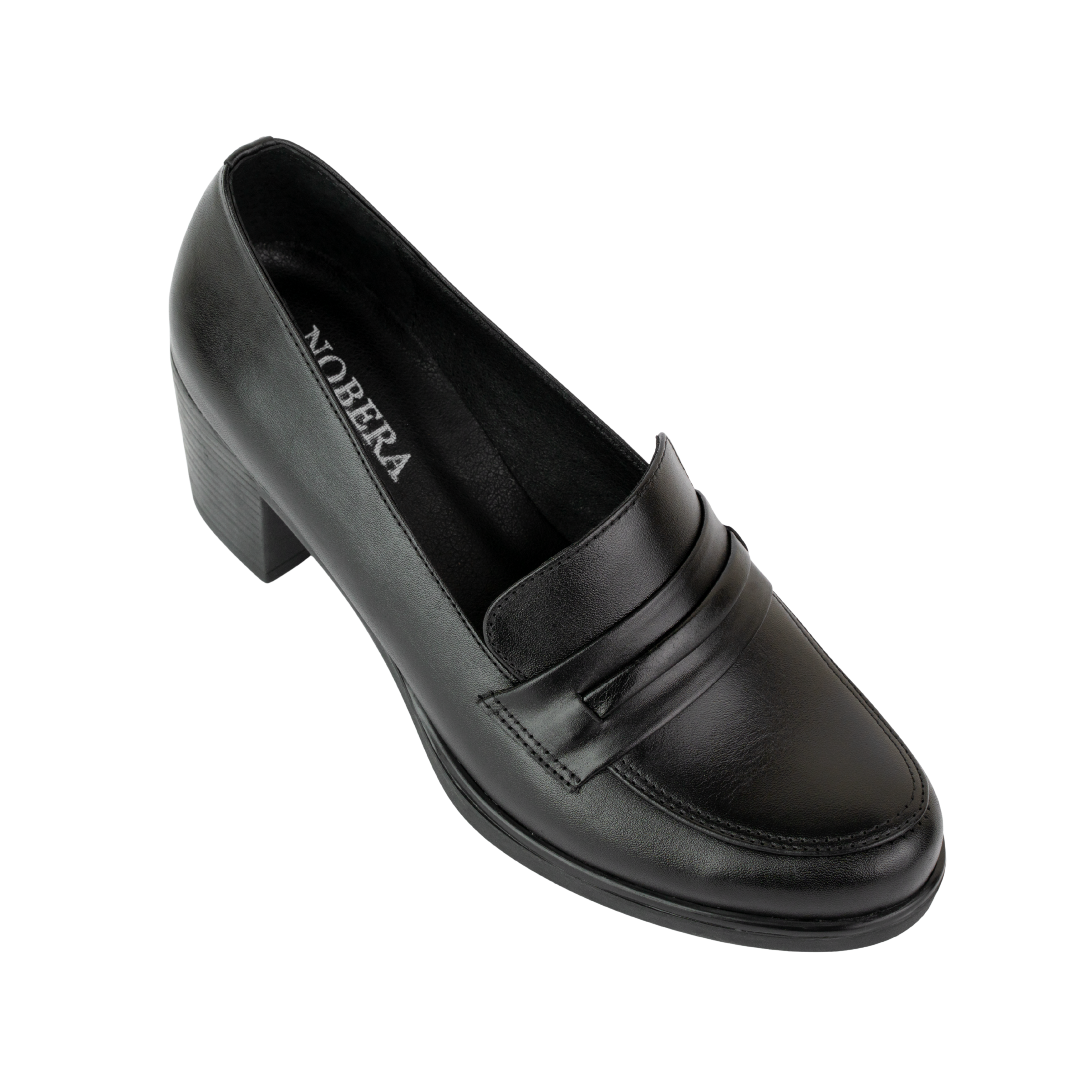Cavaro Noir - Mocassin à Talon Femme en Cuir Véritable