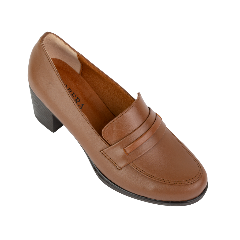 Cavaro Marron - Mocassin à Talon Femme en Cuir Véritable