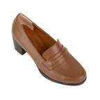 Cavaro Marron - Mocassin à Talon Femme en Cuir Véritable