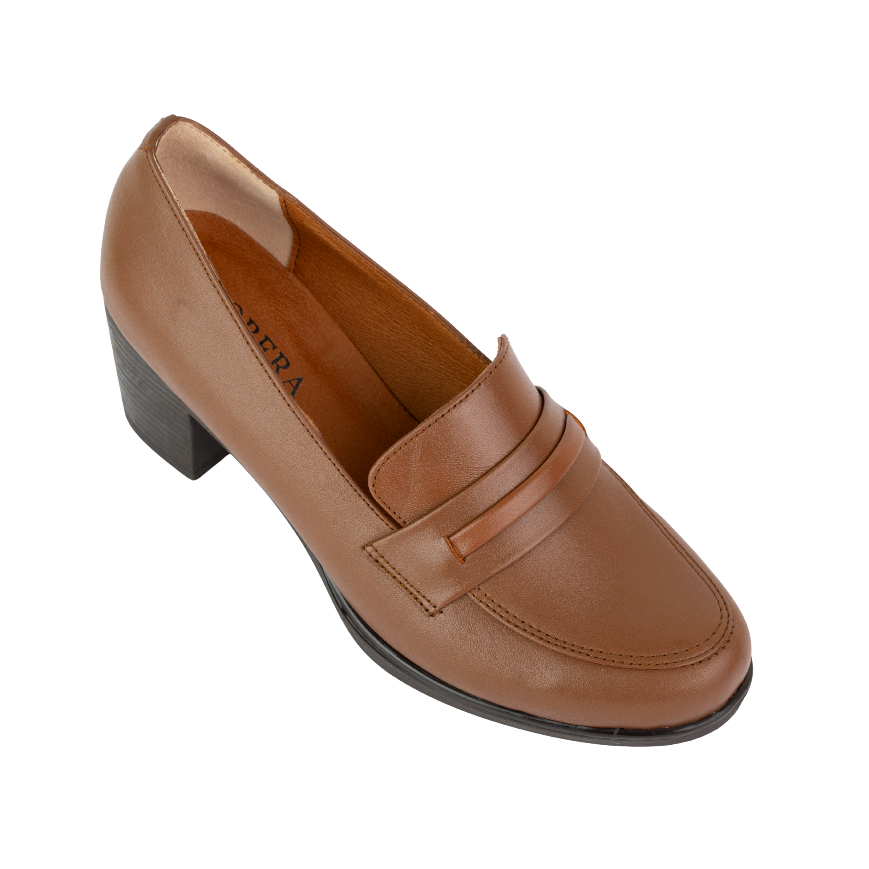 Cavaro Marron - Mocassin à Talon Femme en Cuir Véritable