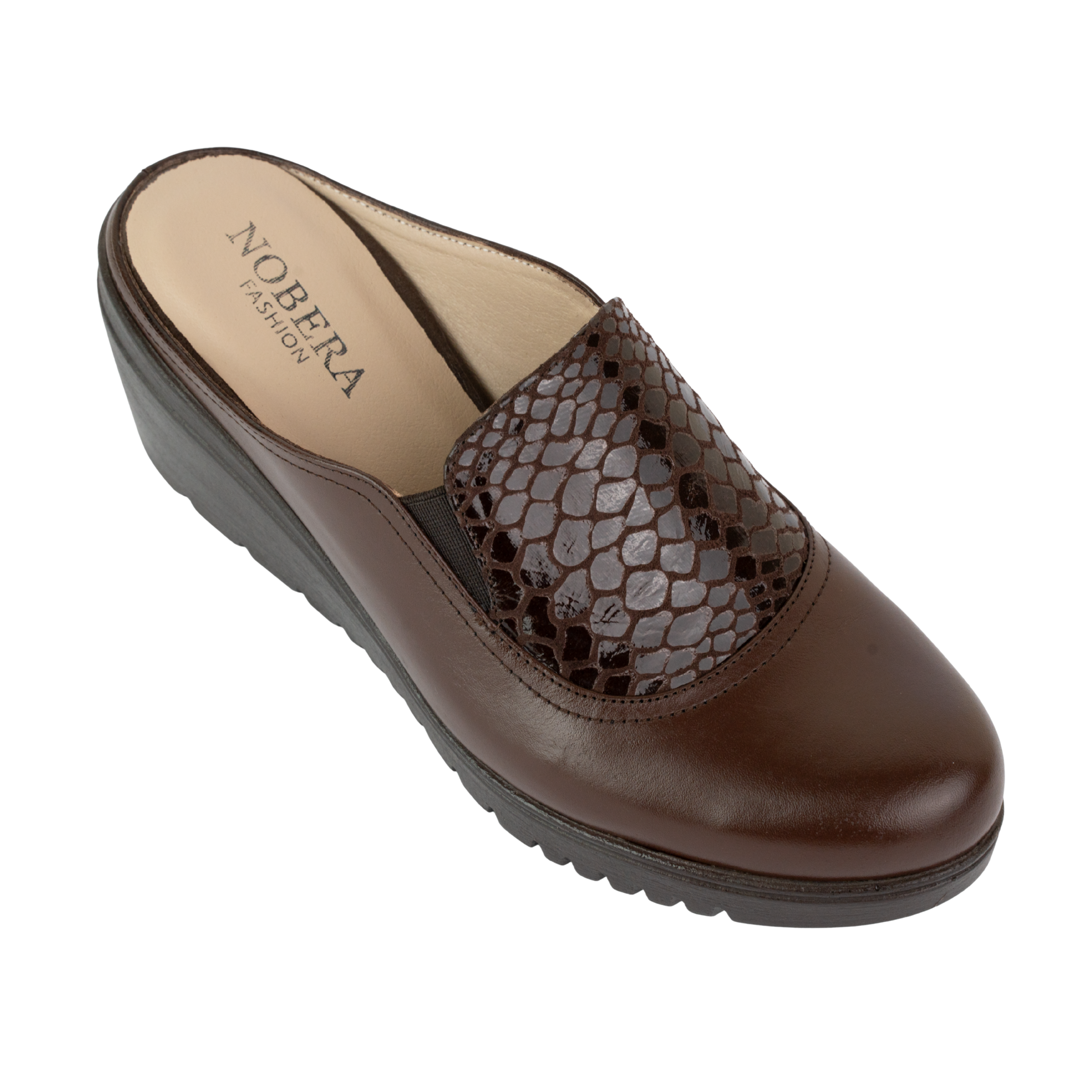 Edge Marron – Sabots Compensés Femme en Cuir