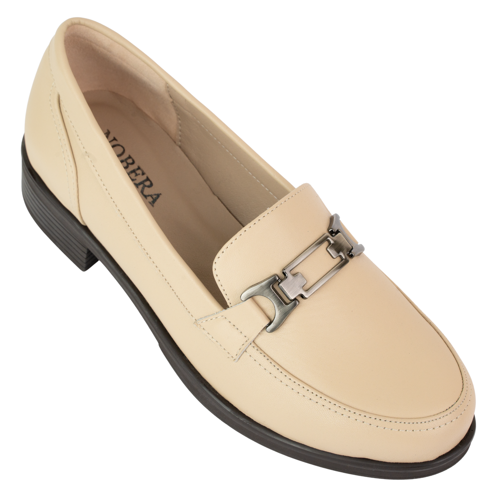 Luna Beige - Mocassins classiques Femme en Cuir Véritable