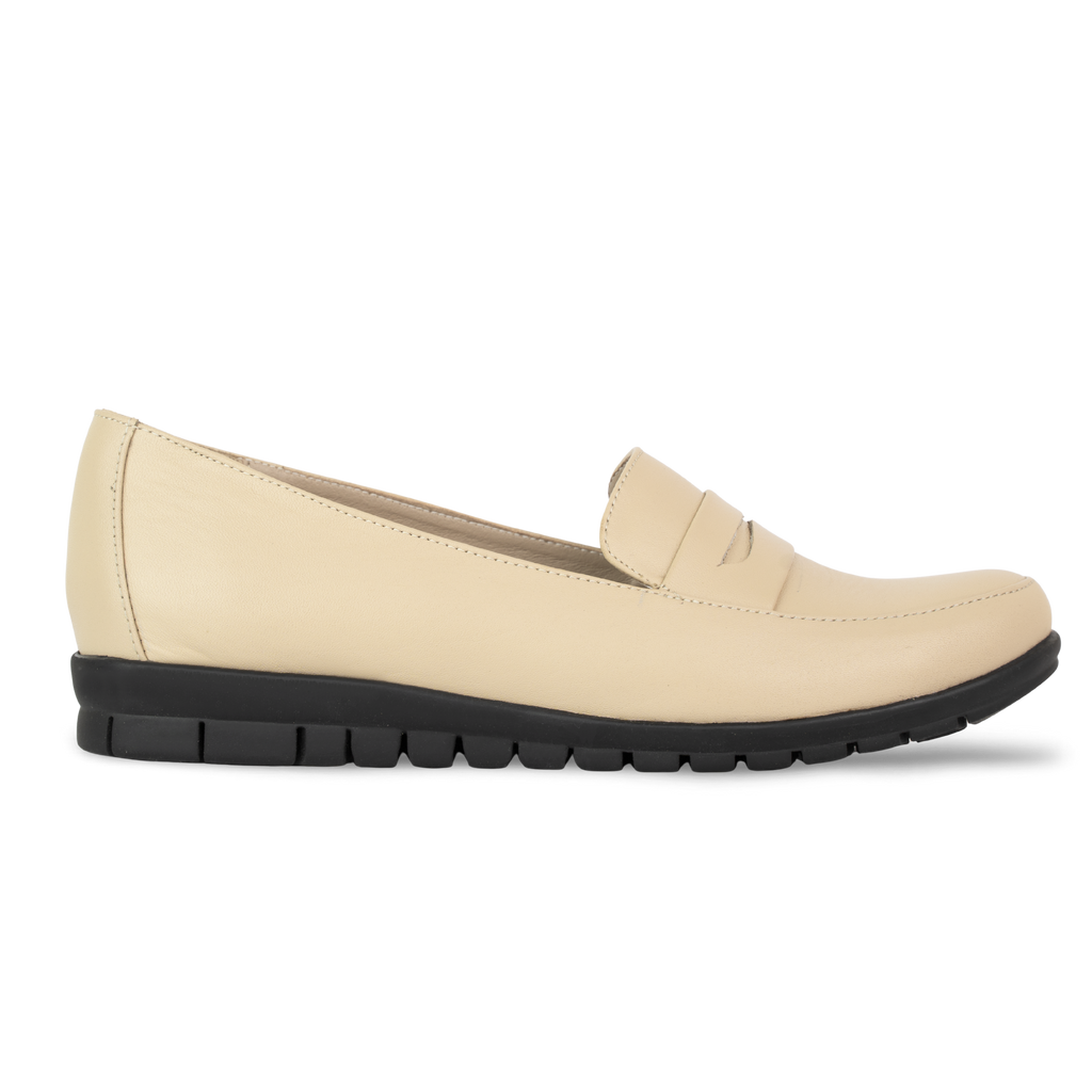 Virello Beige – Mocassins Confort Flex Femme en Cuir Véritable
