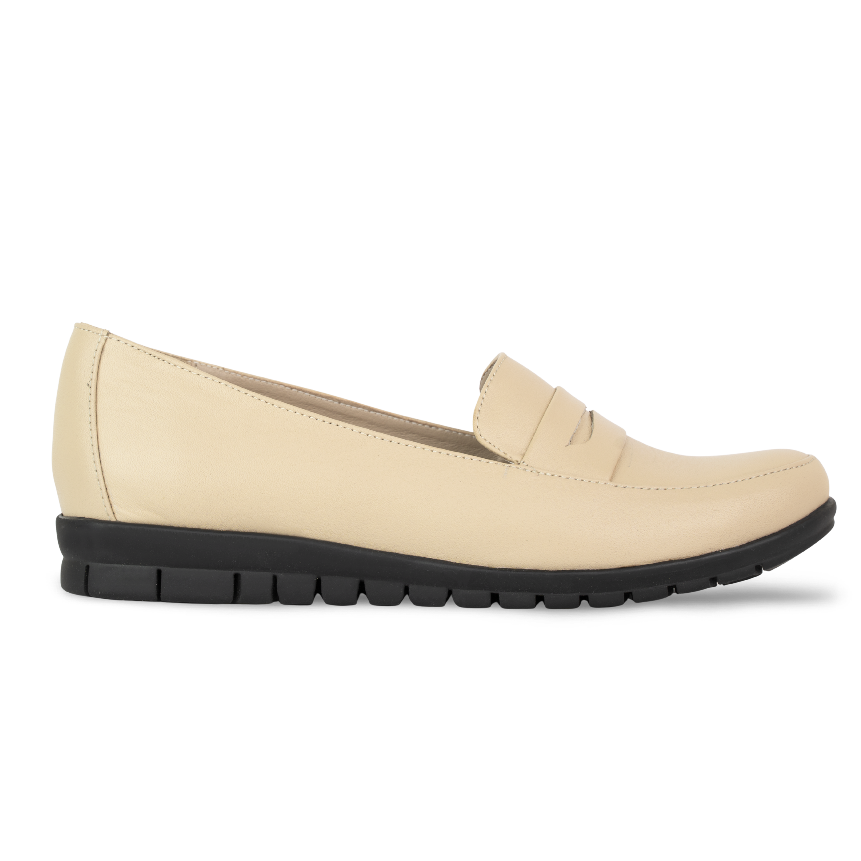 Virello Beige – Mocassins Confort Flex Femme en Cuir Véritable