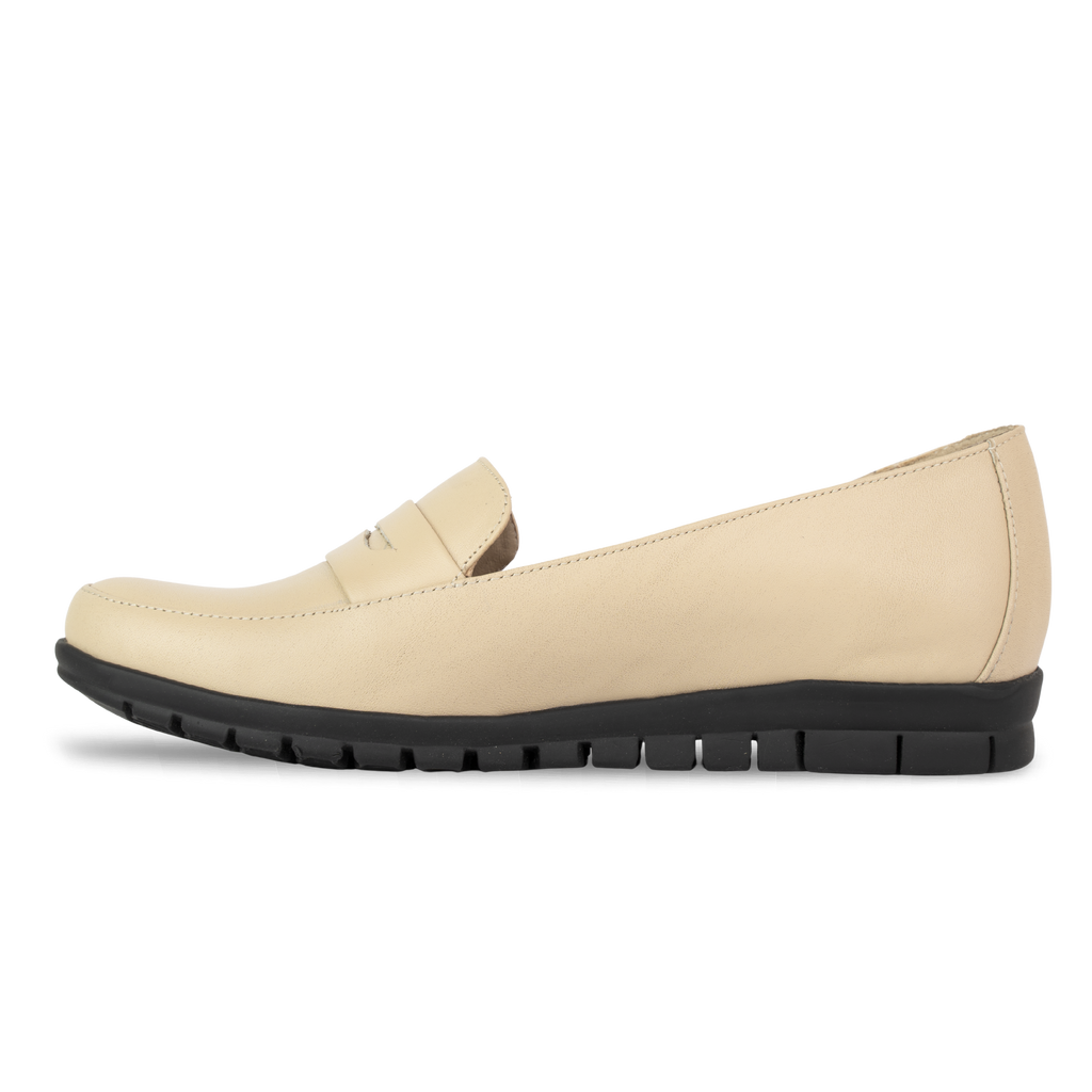 Virello Beige – Mocassins Confort Flex Femme en Cuir Véritable