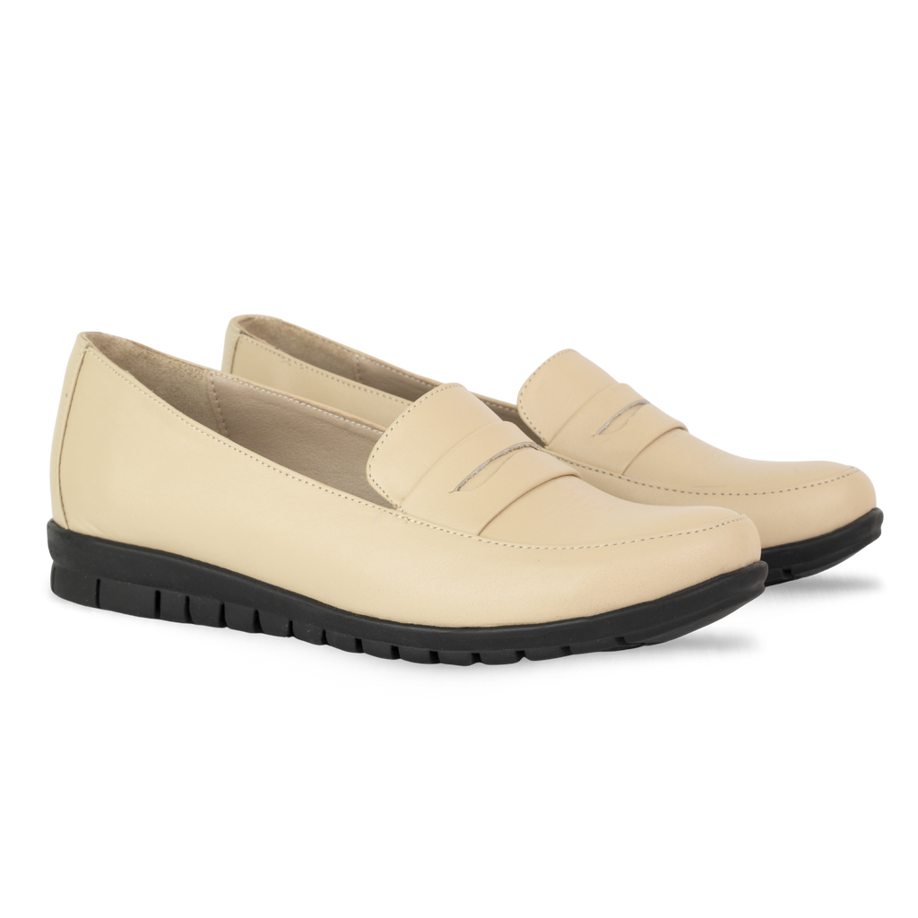 Virello Beige – Mocassins Confort Flex Femme en Cuir Véritable