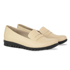 Virello Beige – Mocassins Confort Flex Femme en Cuir Véritable