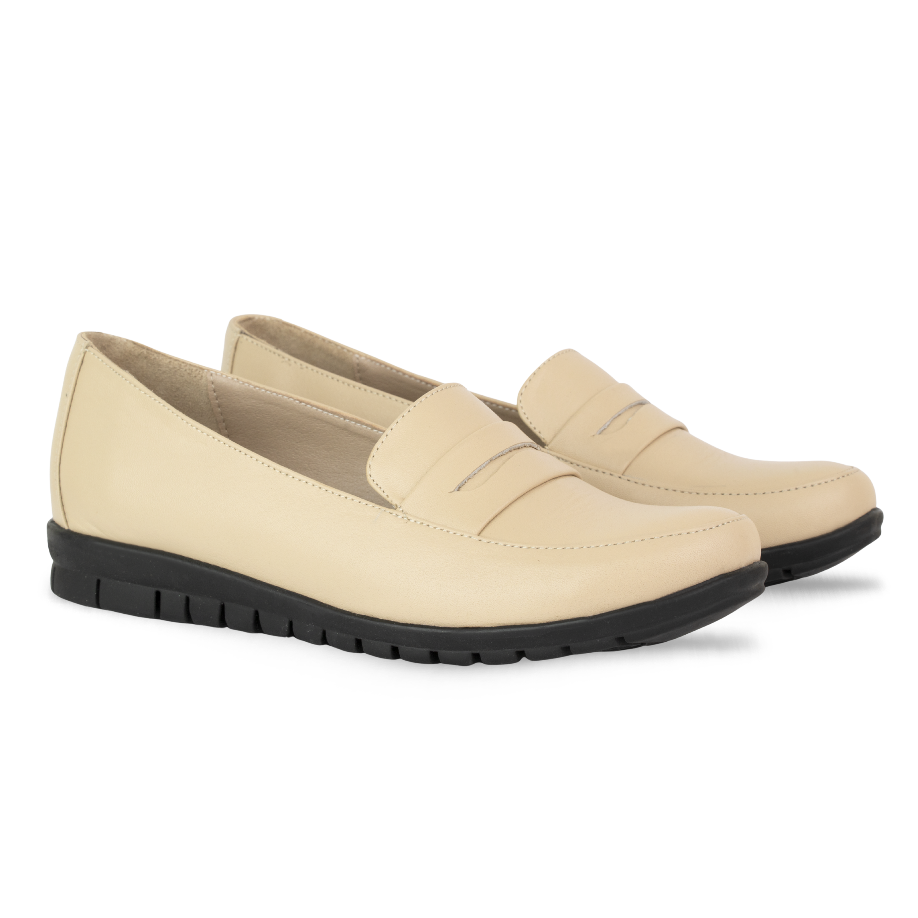 Virello Beige – Mocassins Confort Flex Femme en Cuir Véritable