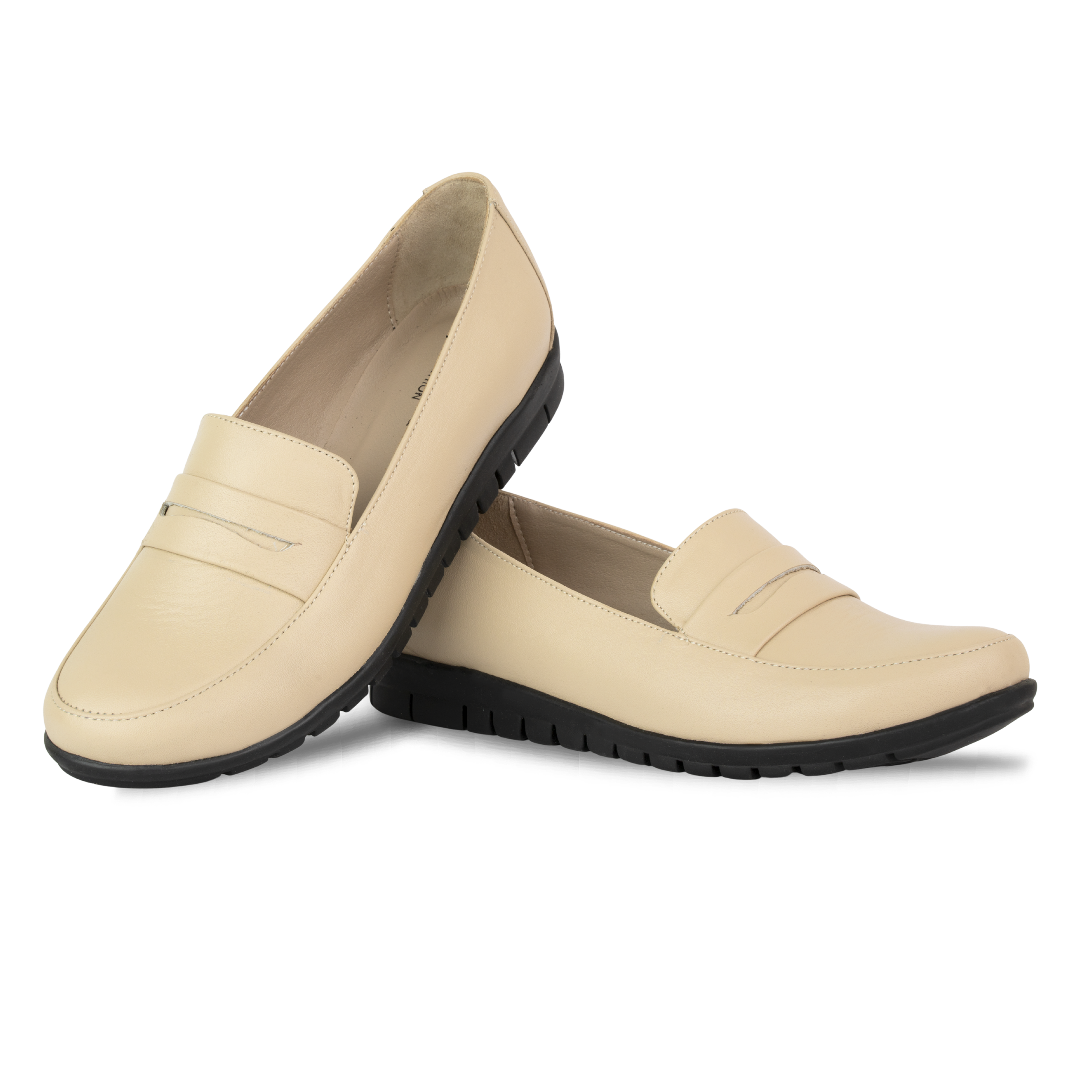 Virello Beige – Mocassins Confort Flex Femme en Cuir Véritable