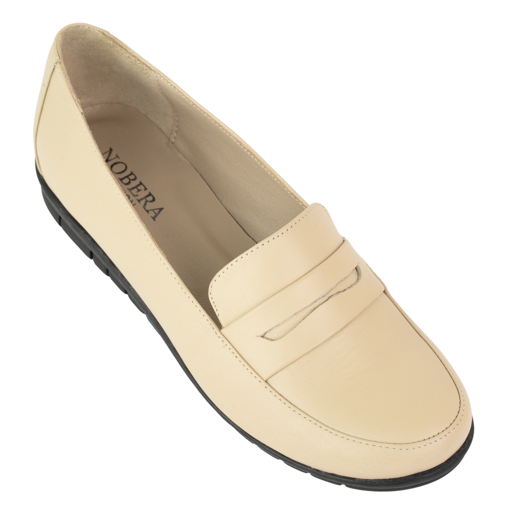 Virello Beige – Mocassins Confort Flex Femme en Cuir Véritable