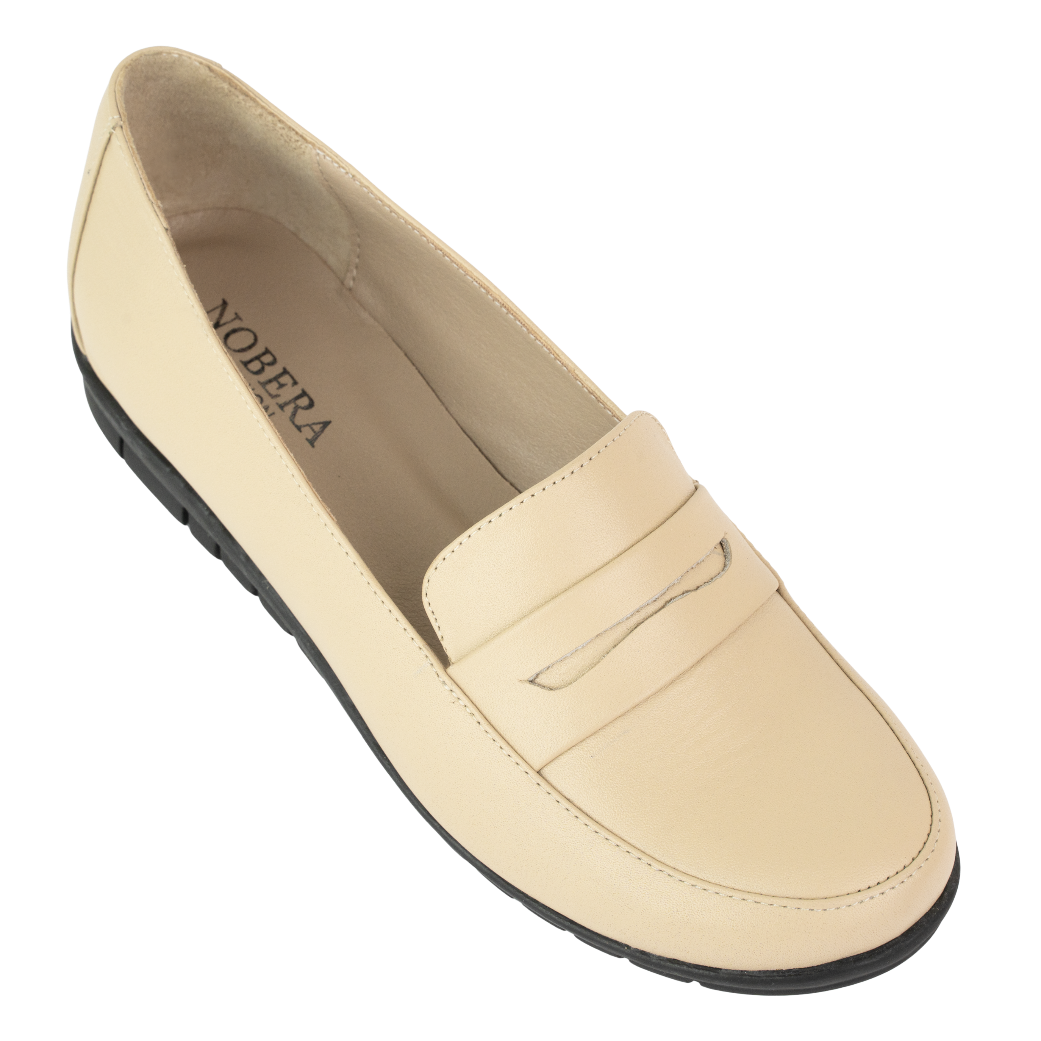 Virello Beige – Mocassins Confort Flex Femme en Cuir Véritable