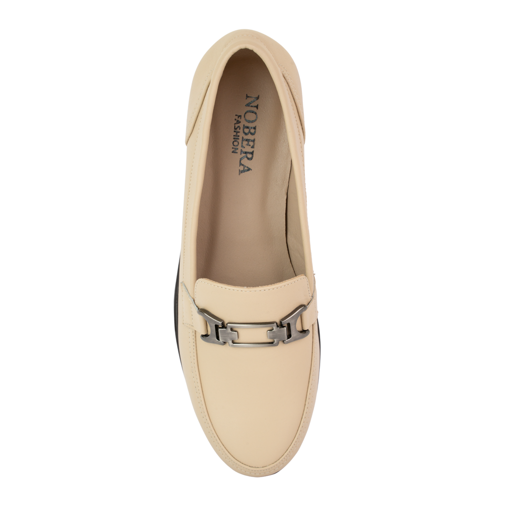 Luna Beige - Mocassins classiques Femme en Cuir Véritable