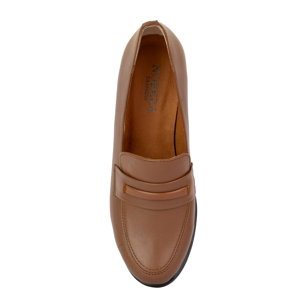 Cavaro Marron - Mocassin à Talon Femme en Cuir Véritable