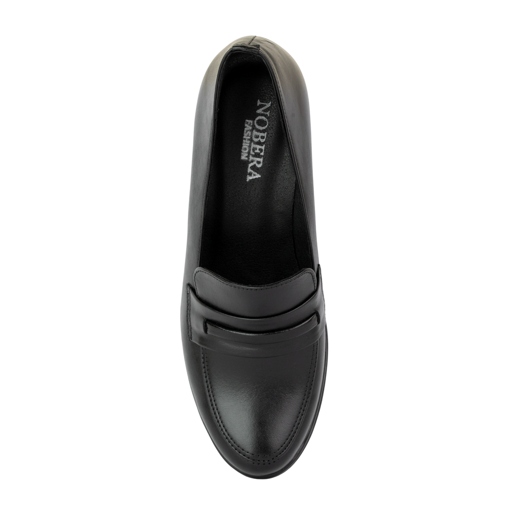 Cavaro Noir - Mocassin à Talon Femme en Cuir Véritable